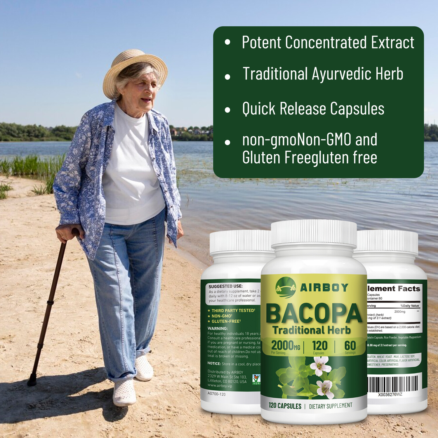 Bacopa Monnieri 2000mg – Boost Memory Focus Enhancer Stress Relief – Non GMO