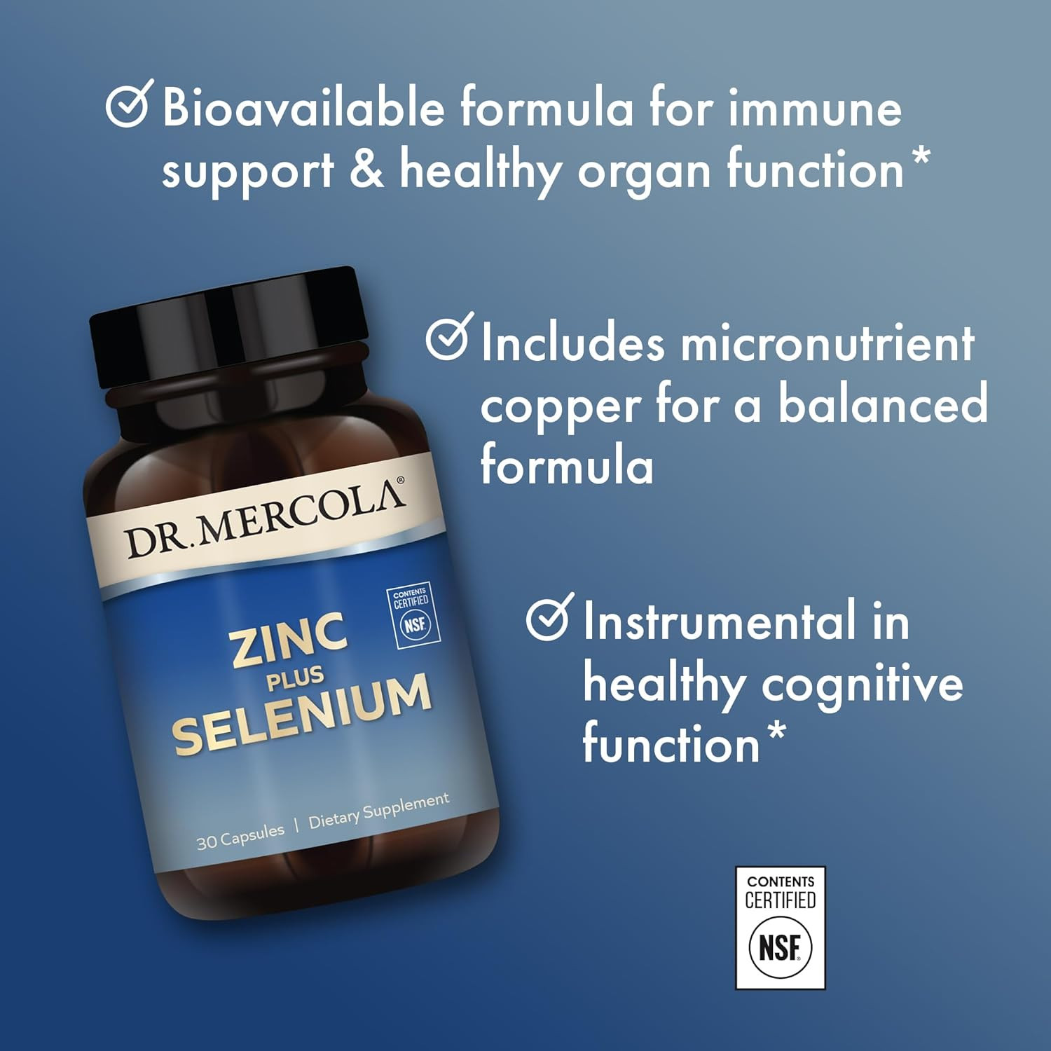 Dr Mercola Zinc Plus Selenium Mineral Supplement 30 Count High Absorption