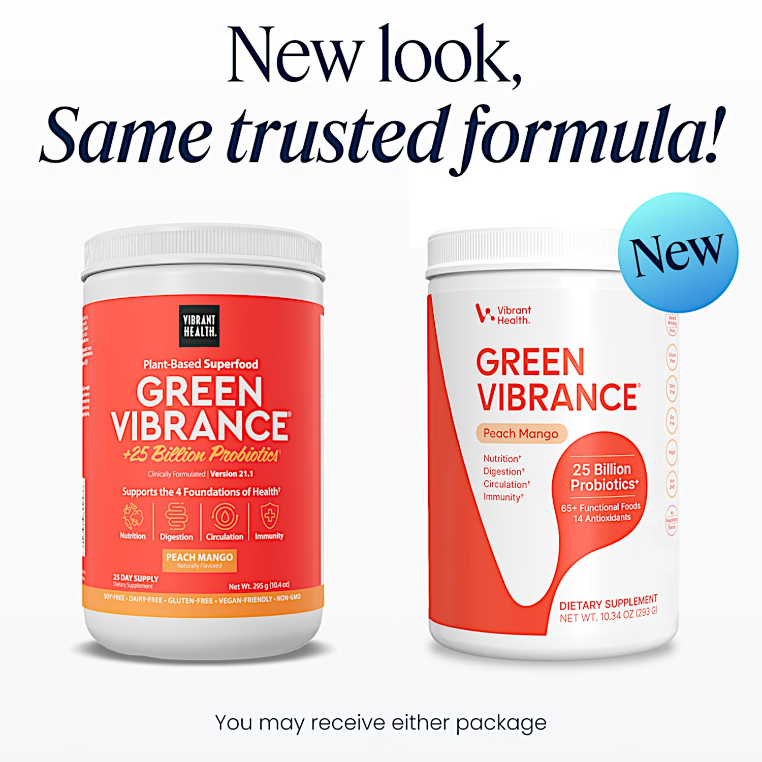 Vibrant Health Green Vibrance – Peach Mango Flavor, 25 day supply