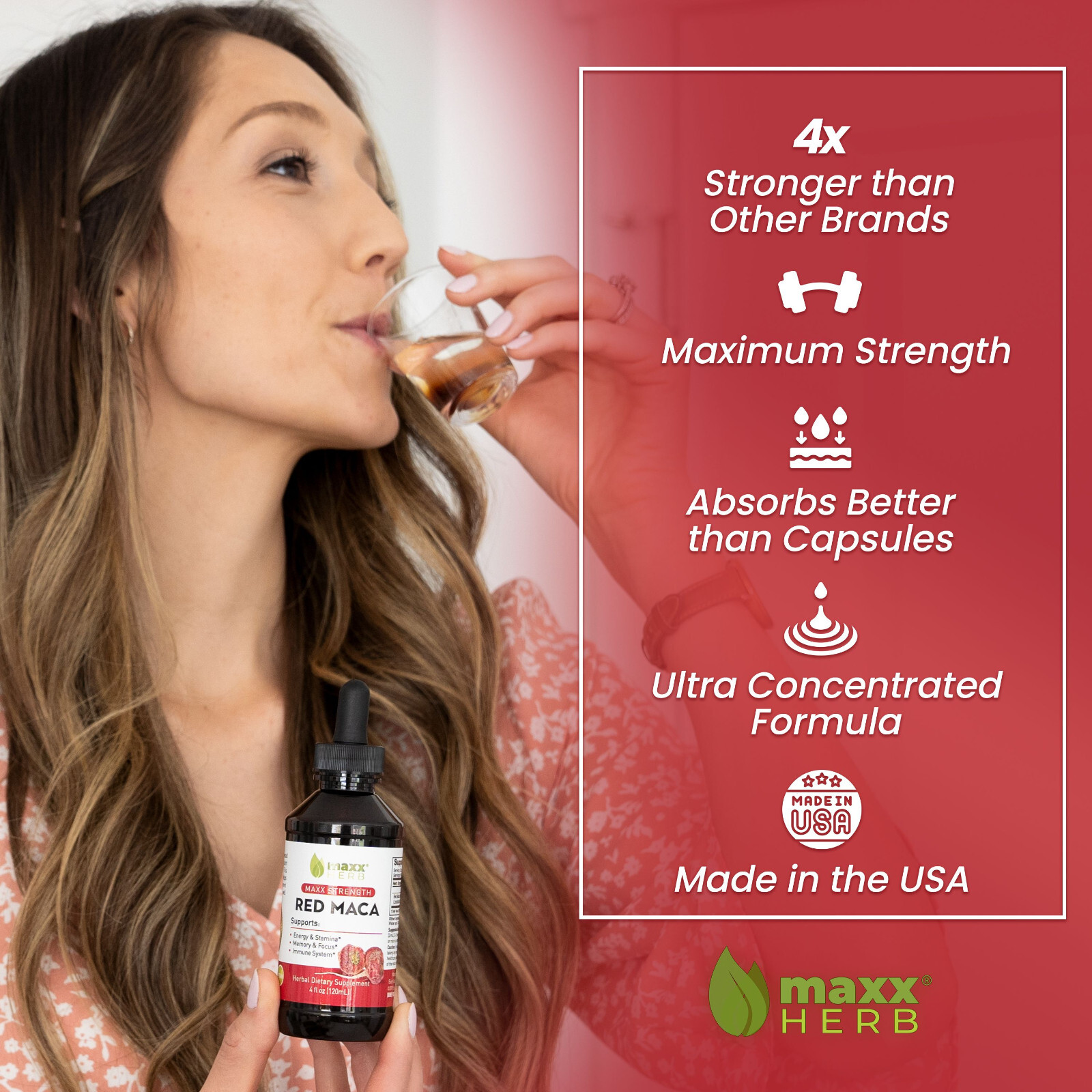 Maxx Herb Red Maca Root Extract Liquid for Energy, Stamina, Memory & Focus, 4oz