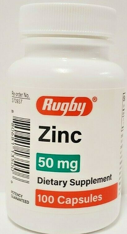 Rugby Zinc 50 mg (Zinc Sulfate 220mg) 100 Capsules Each -Expiration Date 03-2024