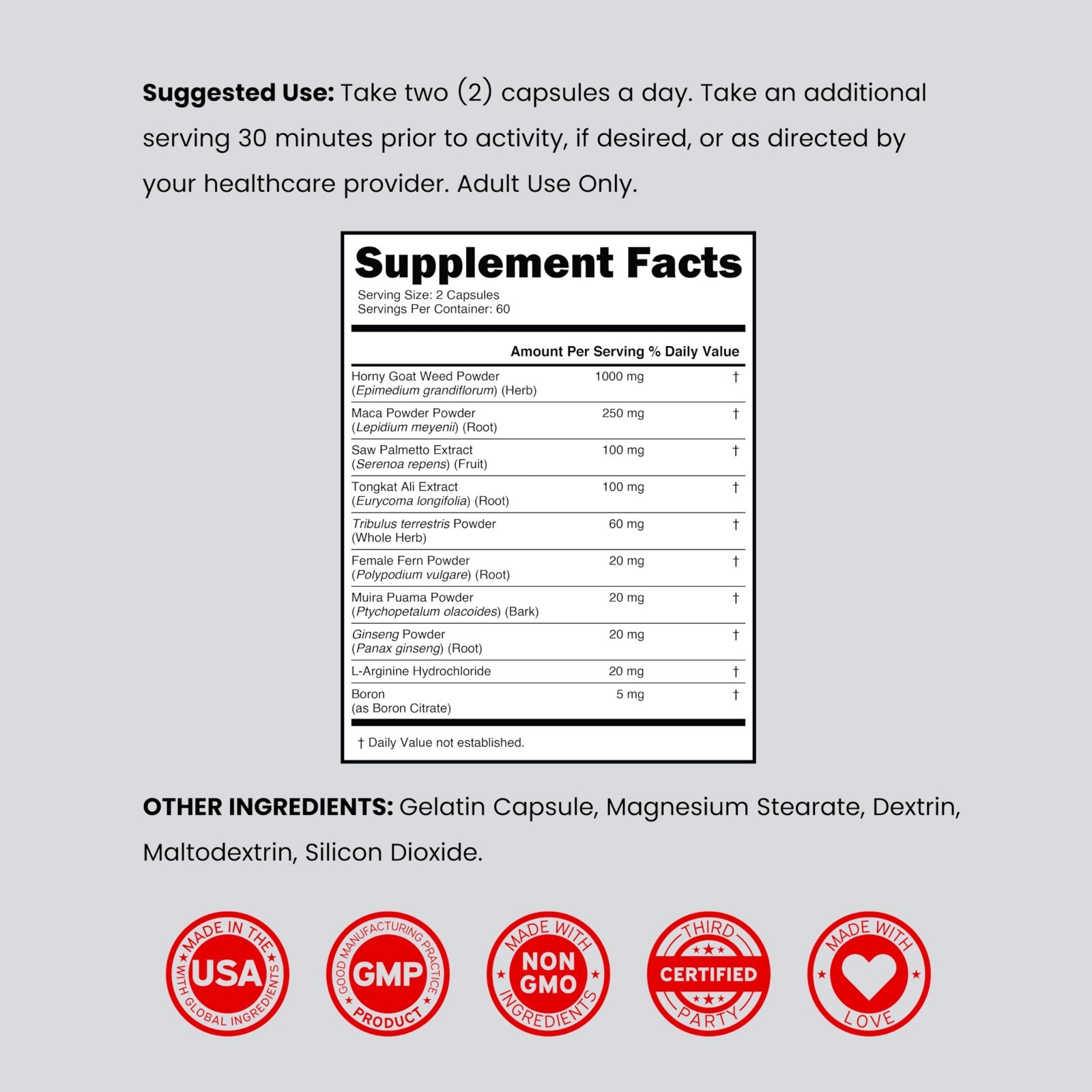 Maximum Strength Horny Goat Weed 1590mg – Maca, Ginseng, L-Arginine, Tribulus –
