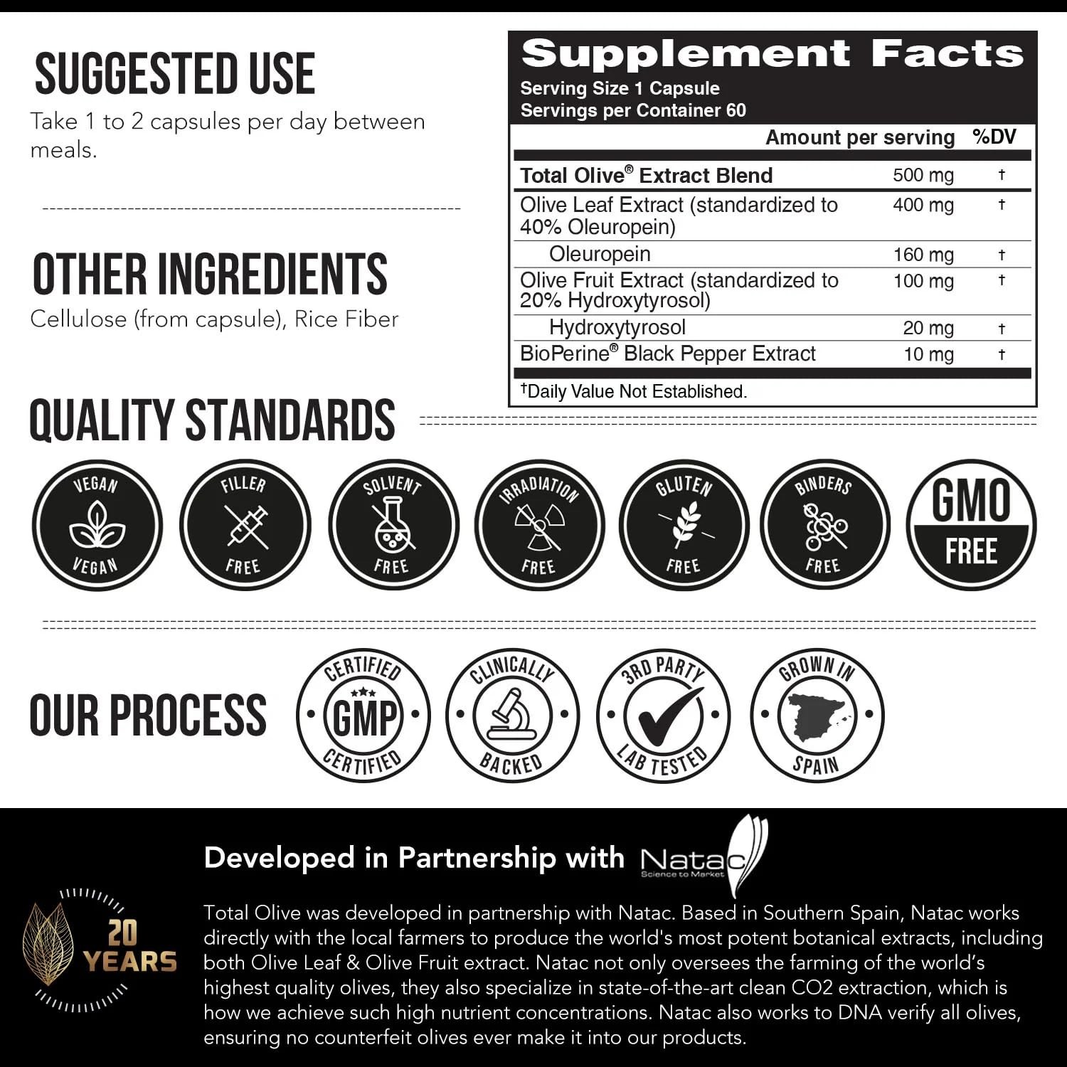 Olive Leaf & Fruit Extract 40% Oleuropein, 20% Hydroxytyrosol, 60 Caps, Enhanced