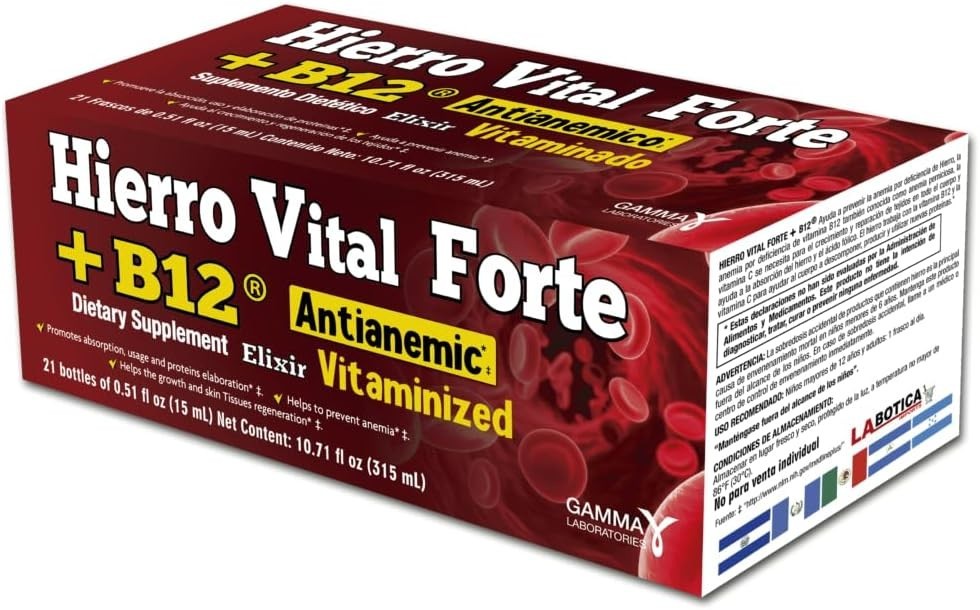 HIERRO Vital Forte + B12 ANTIANEMIC Elixir 15 Bottles Drinkable Vitaminized