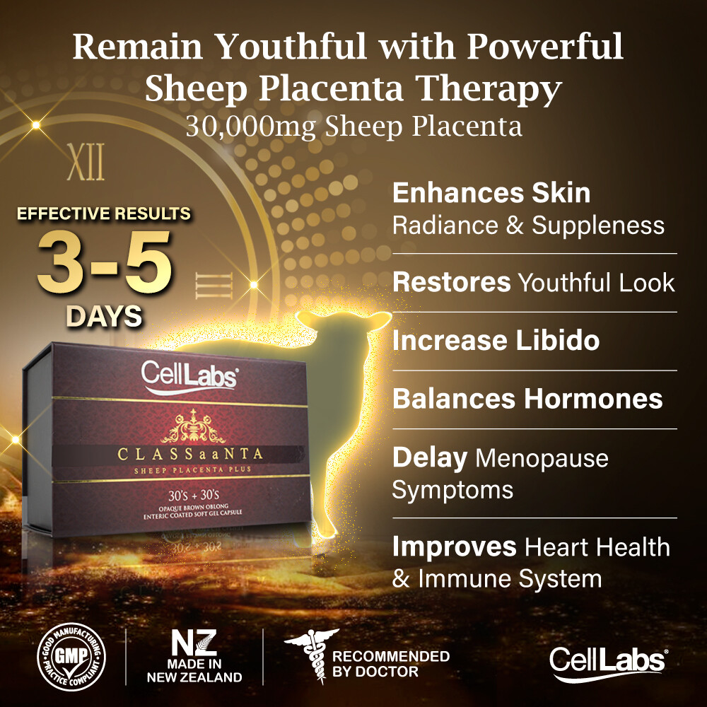 CellLabs CLASSaaNTA Sheep Placenta 30000mg, Improves Energy Levels, 60 Softgels