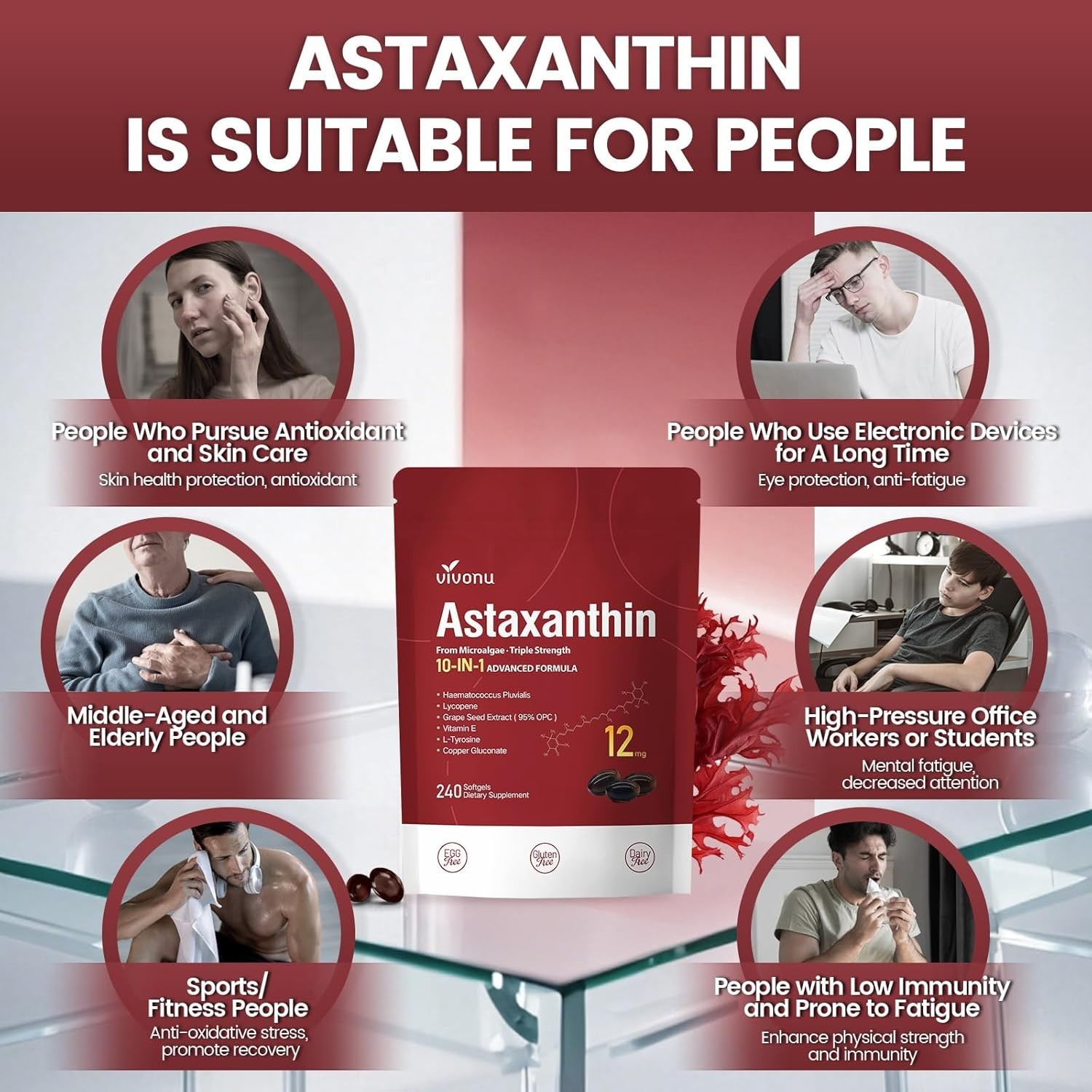 10 in 1 Astaxanthin 12mg 240 Softgels | 240-Day Supply 240 Count (Pack of 1)