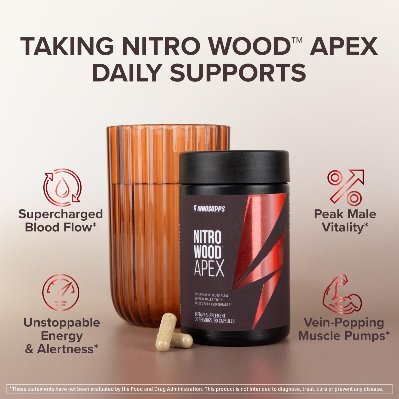 Nitro Wood Apex Focus & Blood Flow Booster for Men – 30 Servings, Garlic Extract