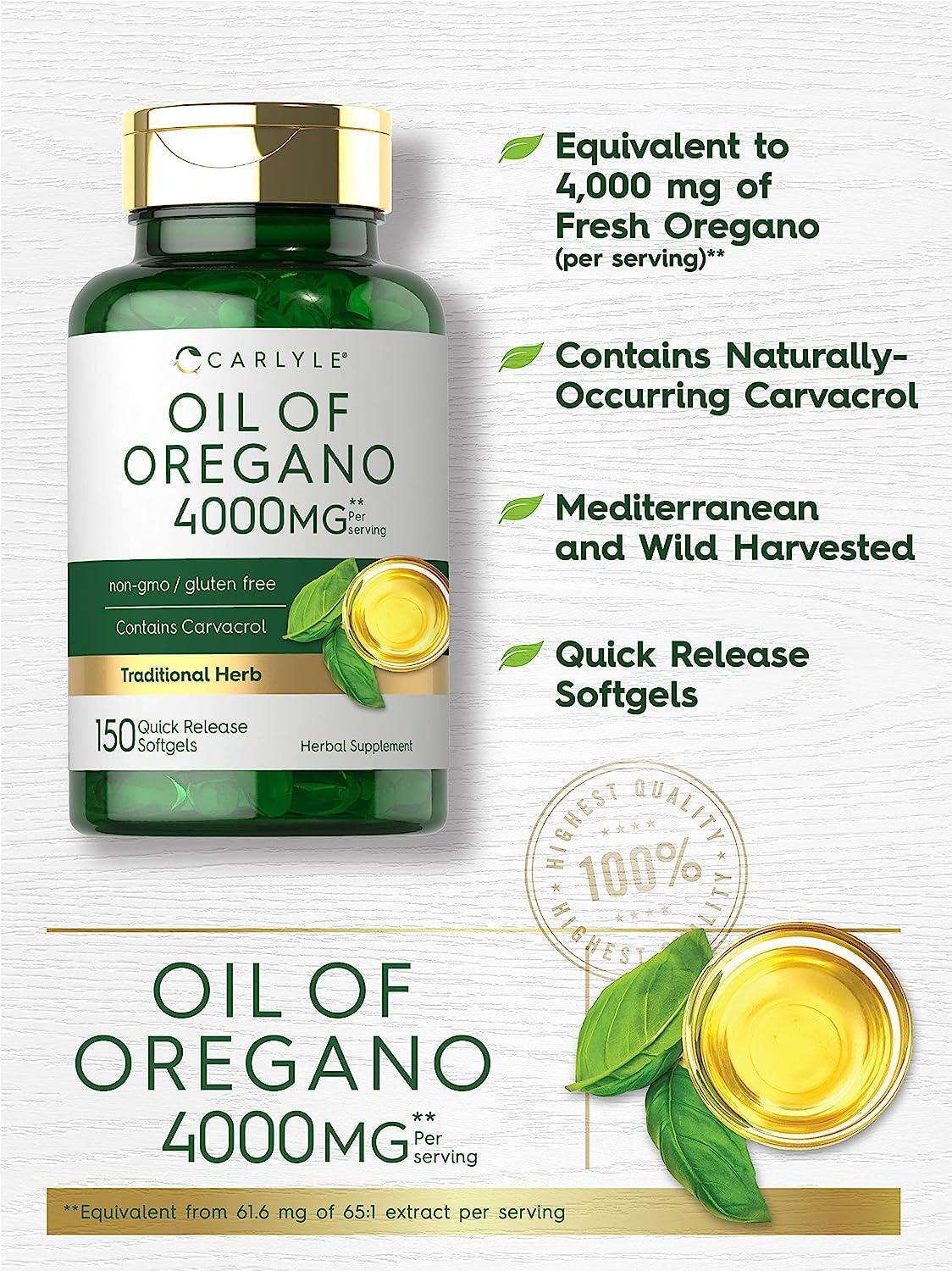 Oregano Oil 4000 Mg Extract Antioxidant Immune Support Max Potency, 150 Softgels