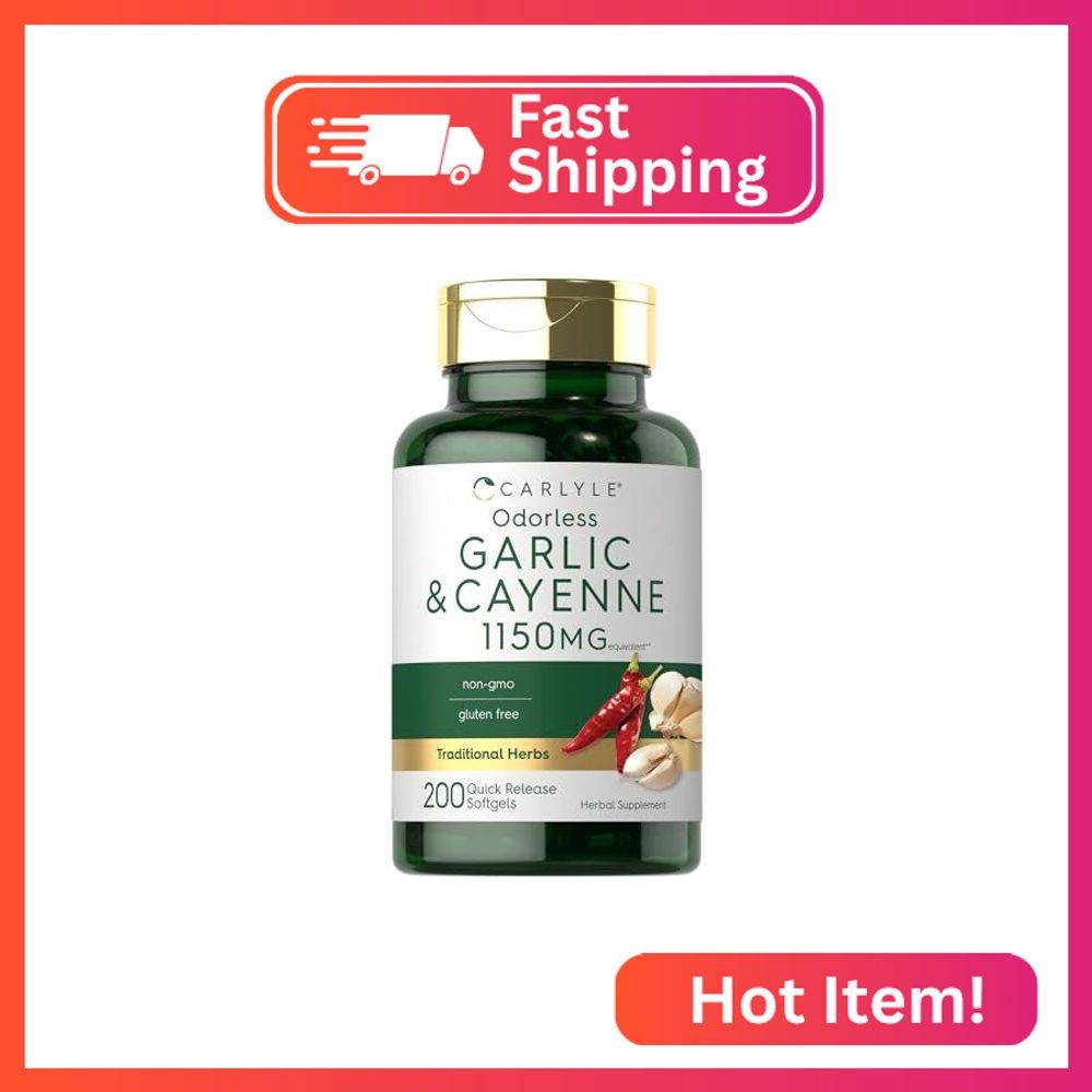 Carlyle Odorless Garlic and Cayenne | 200 Softgels | Non-GMO, Gluten Free Supple