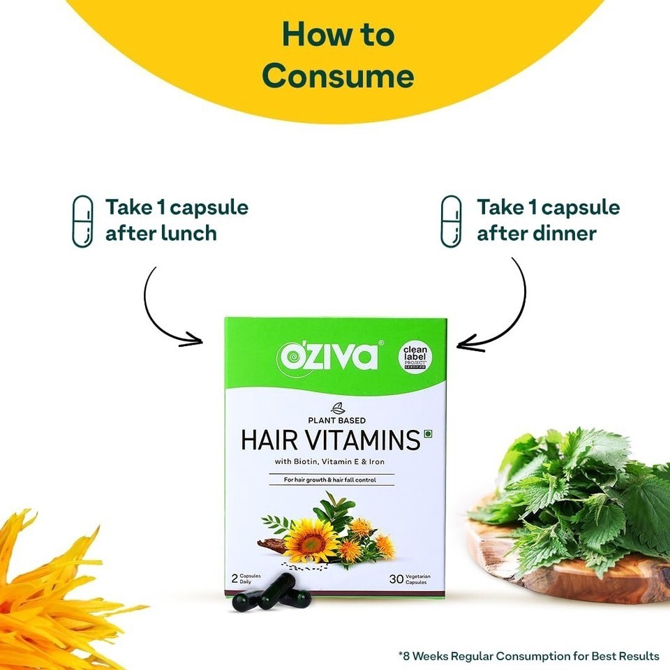 OZiva Hair Vitamins Capsules for Hair Fall Control & Hair Growth – 30 Caps