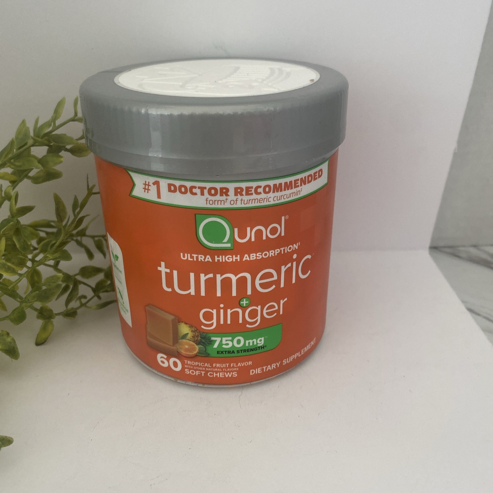 Qunol Turmeric + Ginger 750 mg Extra Tropical Fruit 60ct Exp01/2025+ New Ship