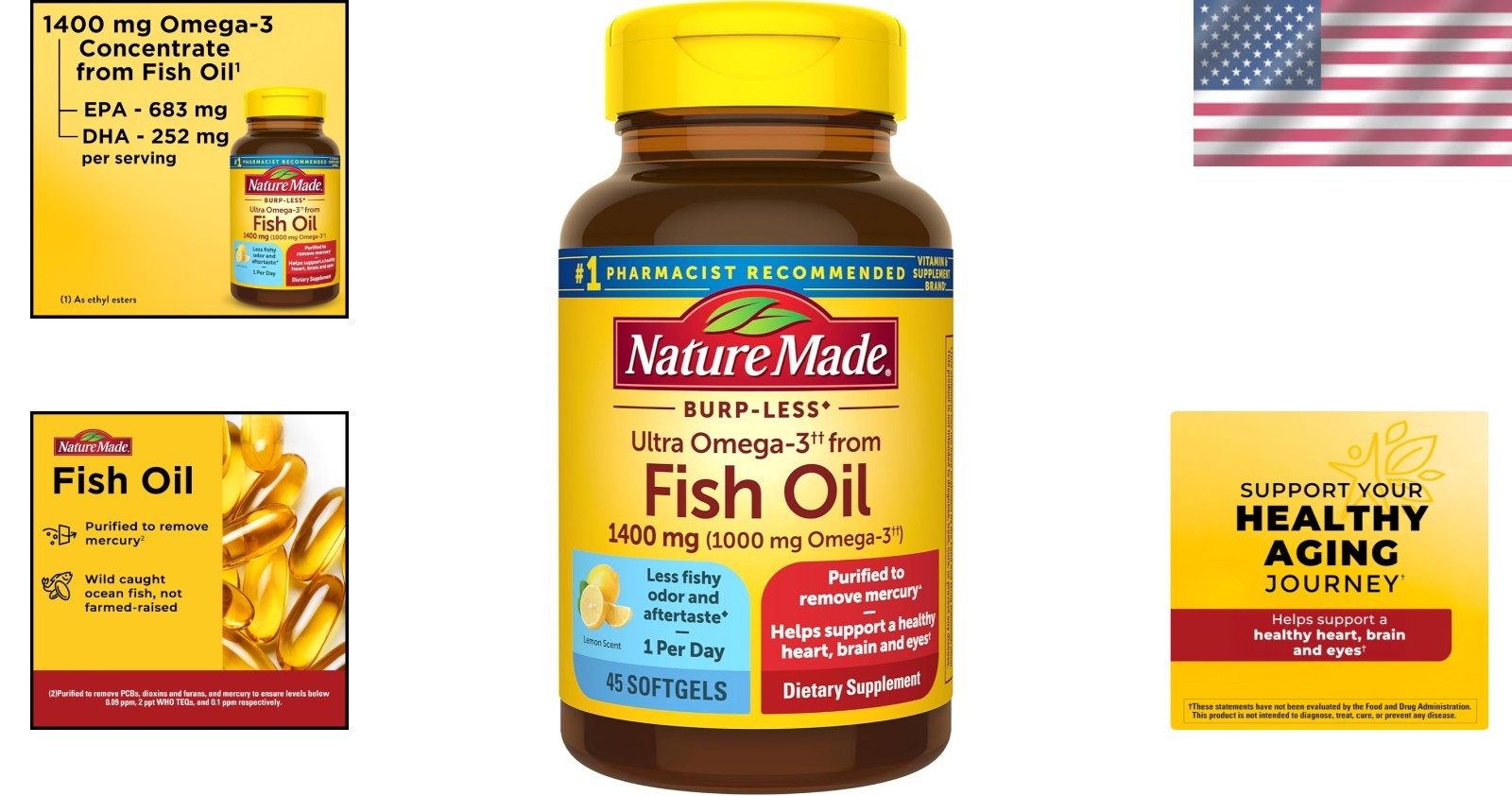 Extra Strength Omega 3 Fish Oil 1400mg, 45 Softgels for Heart, Brain & Eye Su…