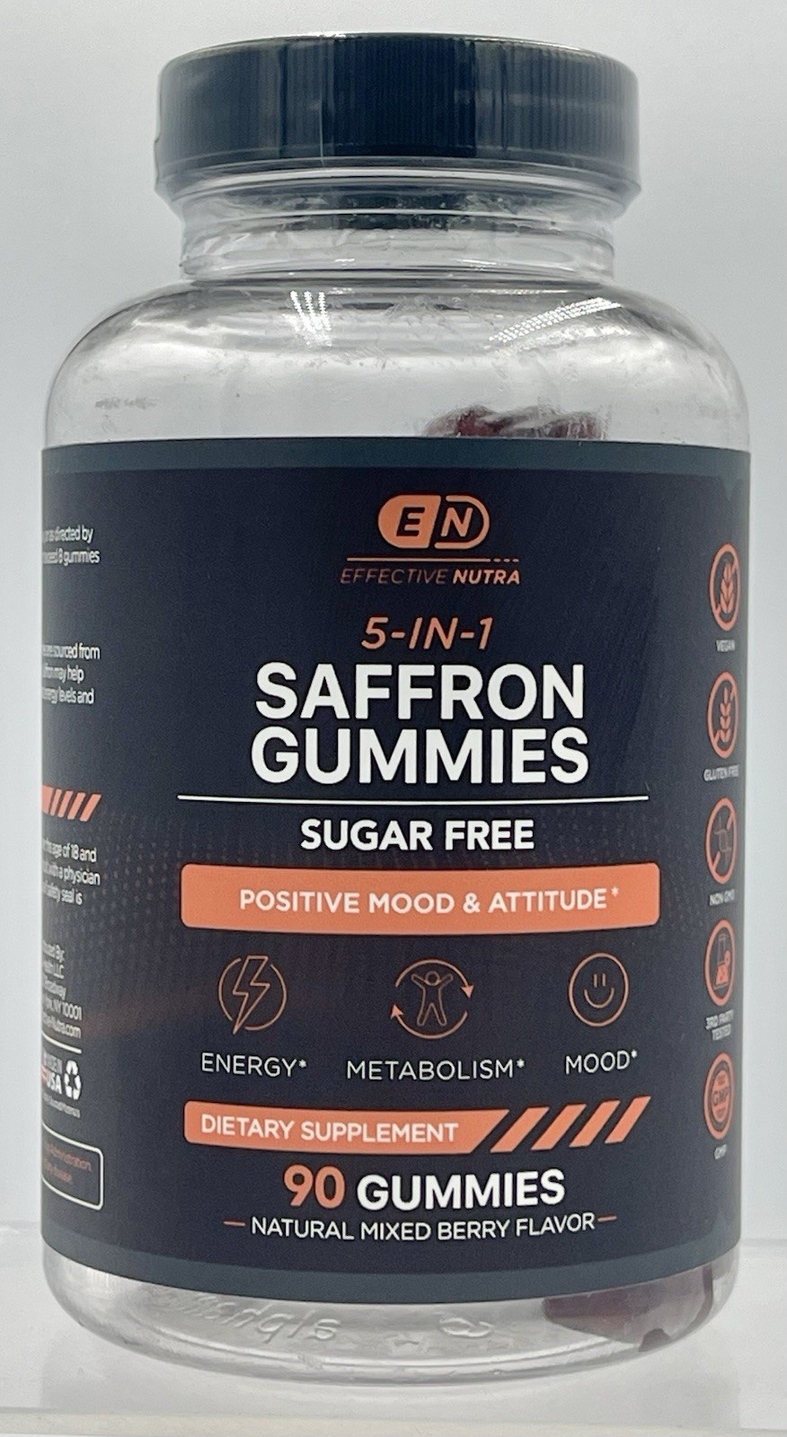 Sugar Free Saffron Gummies w/ Vitamin D2 Passion Fruit Flavor EXP 01/2027