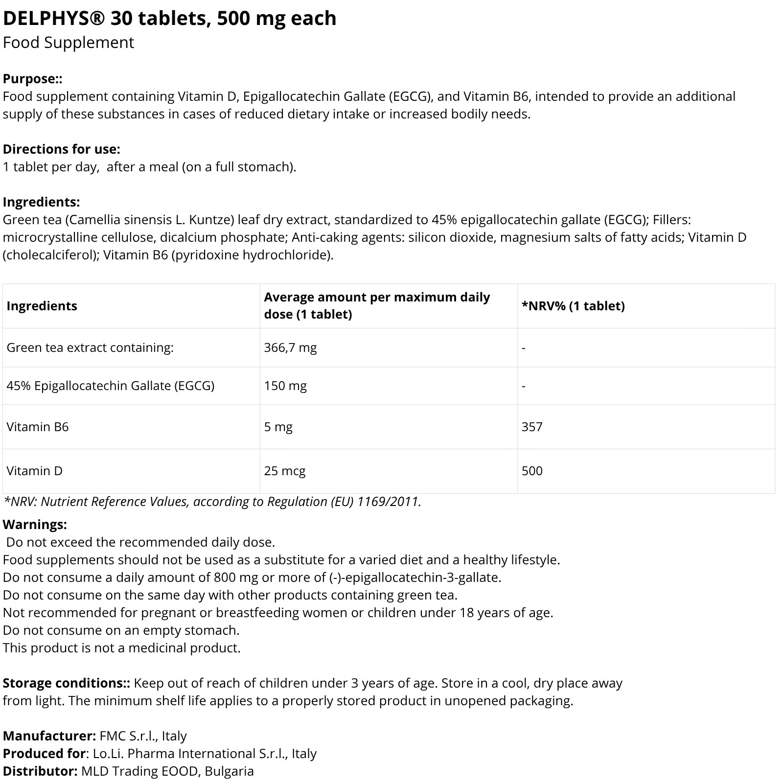 Delphys 30 Tablets with Vitamin D, B6, and EGCG Support for Overall Well-being