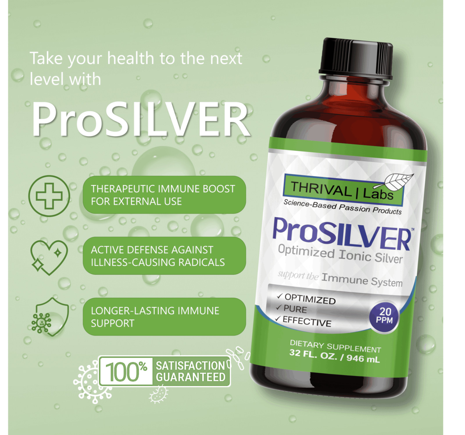 ProSILVER Ionic Colloidal Silver 20 PPM Liquid 64oz Glass Bottle by Thrival Labs