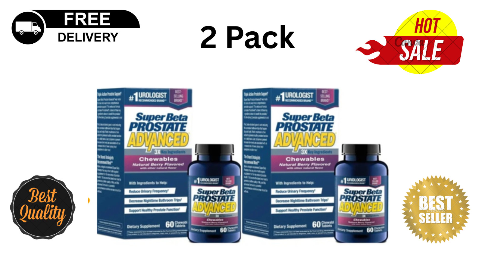Lot of 2 Super Beta Prostate Advanced Chewables Natural Berry 60 Ct Exp 08/2026