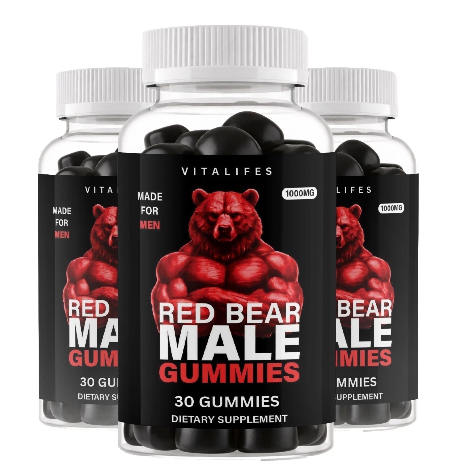 (3 Pack) RED BEAR Male Stamina Gummies for Advanced Blood Flow Support 30 Gummy