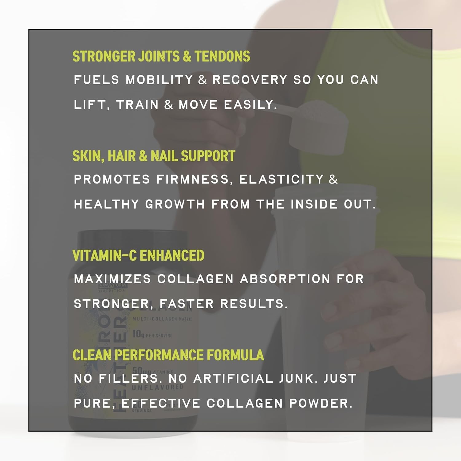 Cleanform Nutrition Iron Feather Collagen Powder – Unflavored – 7.37 oz