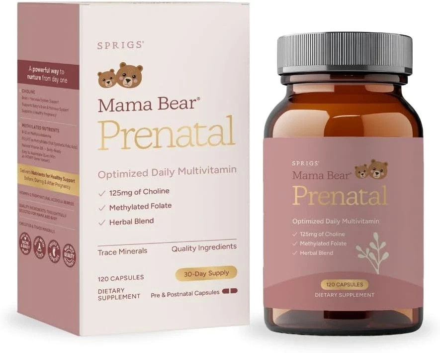 SPRIGS Mama Bear Prenatal Gold Multivitamin with Methylated Folate & Choline 4pc