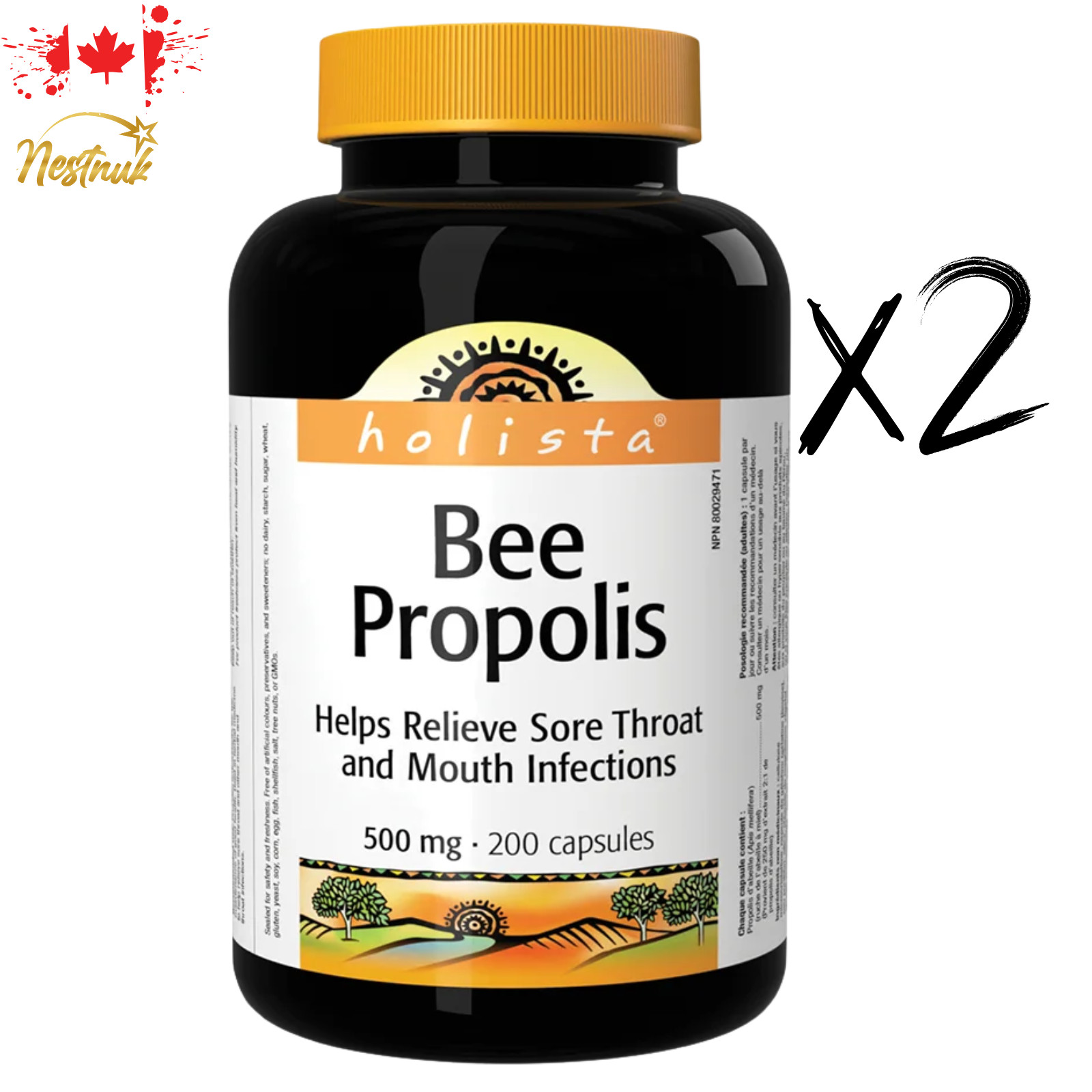 Holista Bee Propolis 500mg 200 Capsules – 2 Bottles, Fresh from Canada