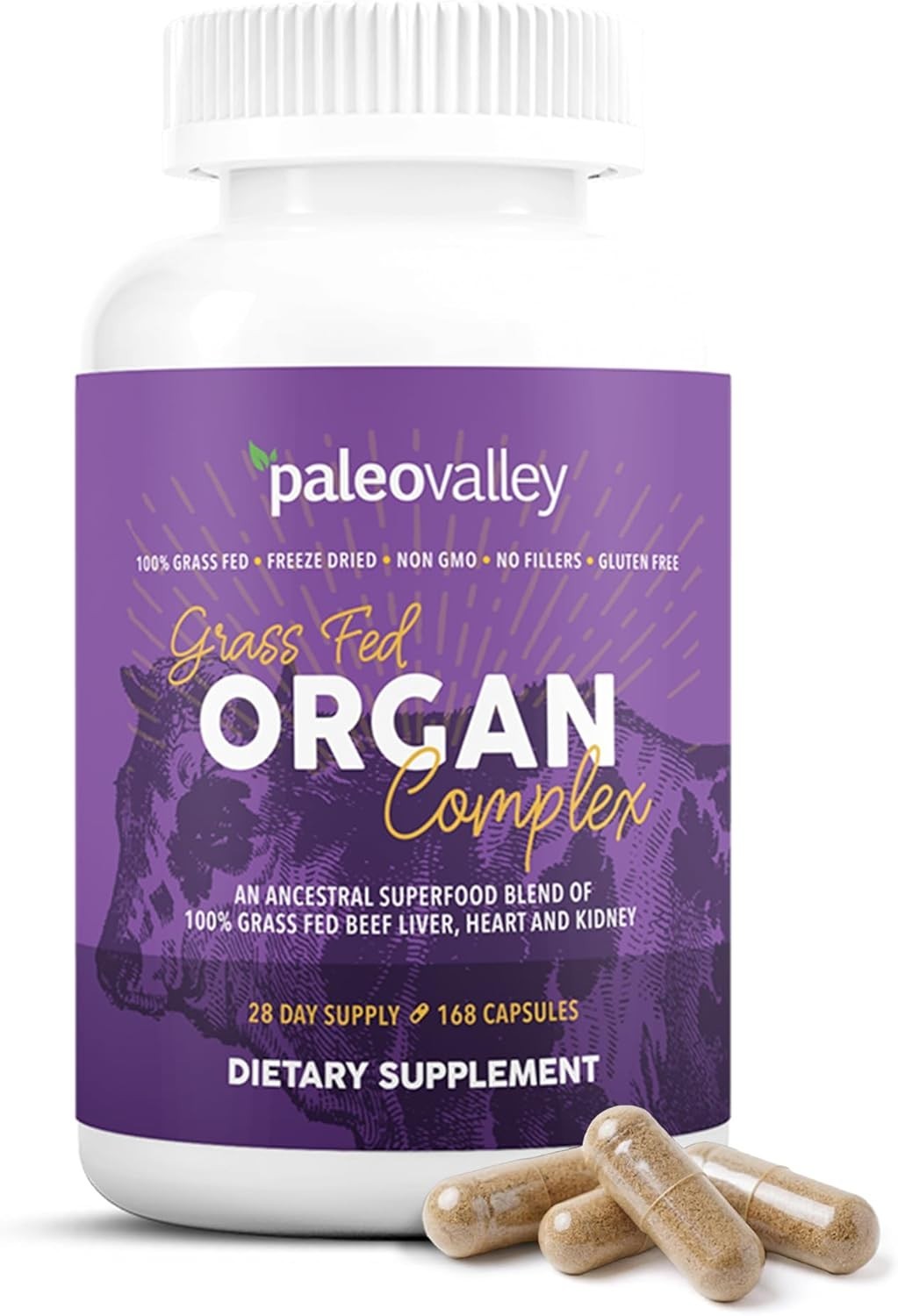 Paleo-Friendly Grass-Fed Beef Organ Complex – Nutritional Capsules, Unflavored