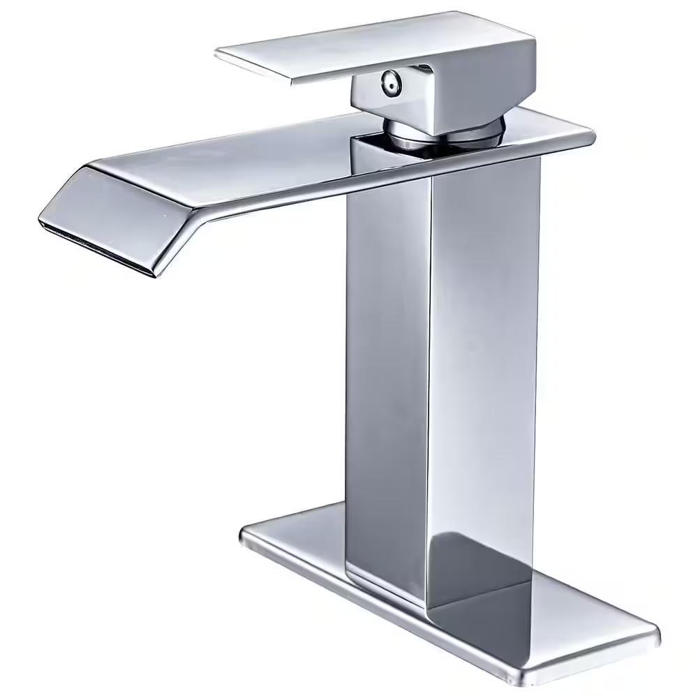Waterfall Single Hole Single-Handle Low-Arc Bathroom Faucet with Supply Line and