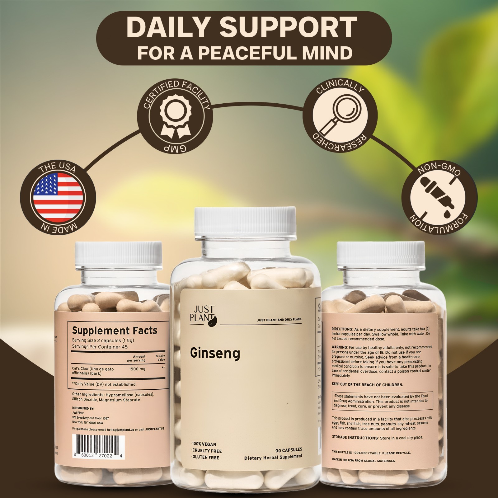 Organic Ginseng Root Extract Capsules 750 mg, 90 Vegan Capsules, Made in USA