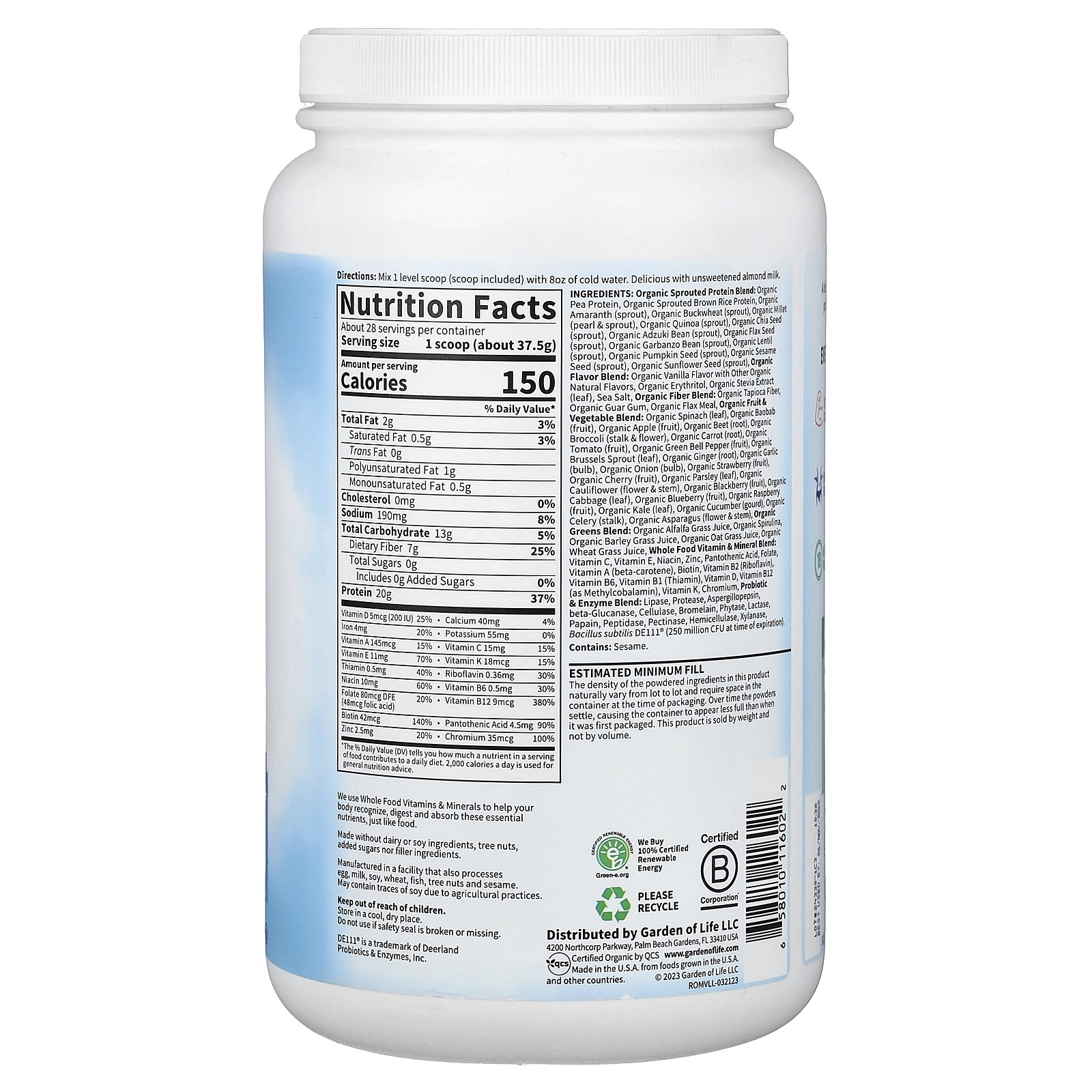 RAW Organic Meal, Meal Replacement Shake, Vanilla, 37.04 oz (1,050 g)