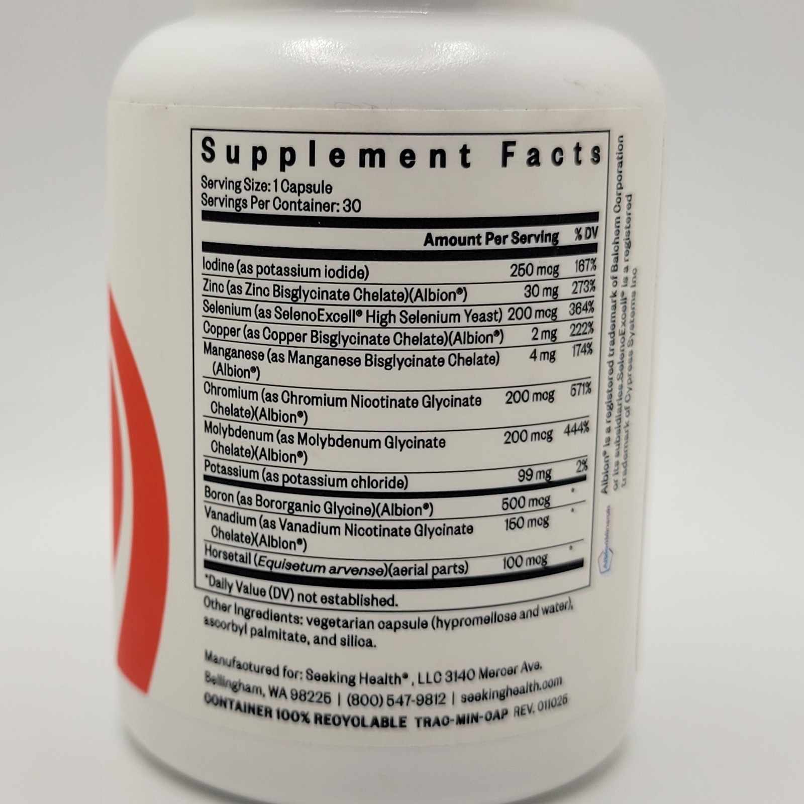 Seeking Health Trace Minerals Complex IRON-FREE 30 Capsules Essential Mineral