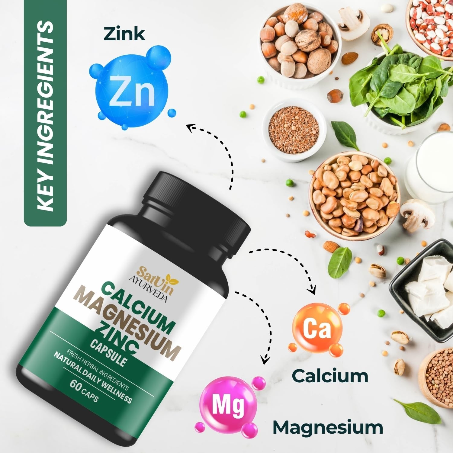 3 Pack SATV.IN Ayurveda Calcium Magnesium Zinc 180 Caps