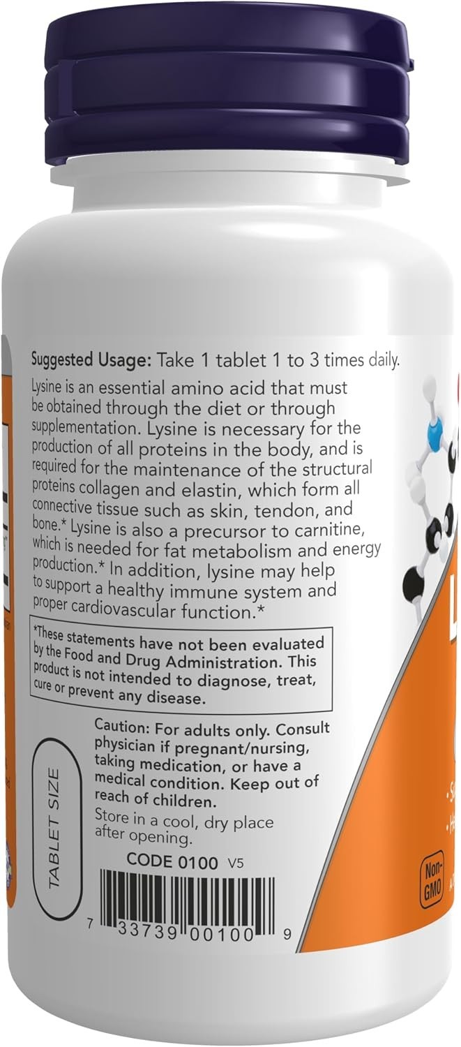 NOW Foods Supplements,L-Lysine(L-Lysine Hydrochloride)500 mg,Amino Acid,100count