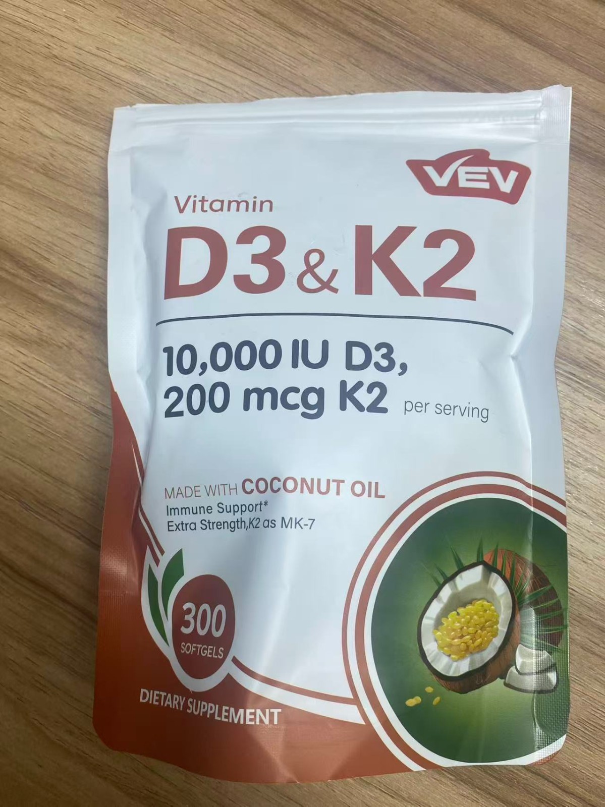 VEV Vitamin D3 K2 10000 lU,300Virgin Coconut OilSoftgels,2in 1 Vitamins Suppleme