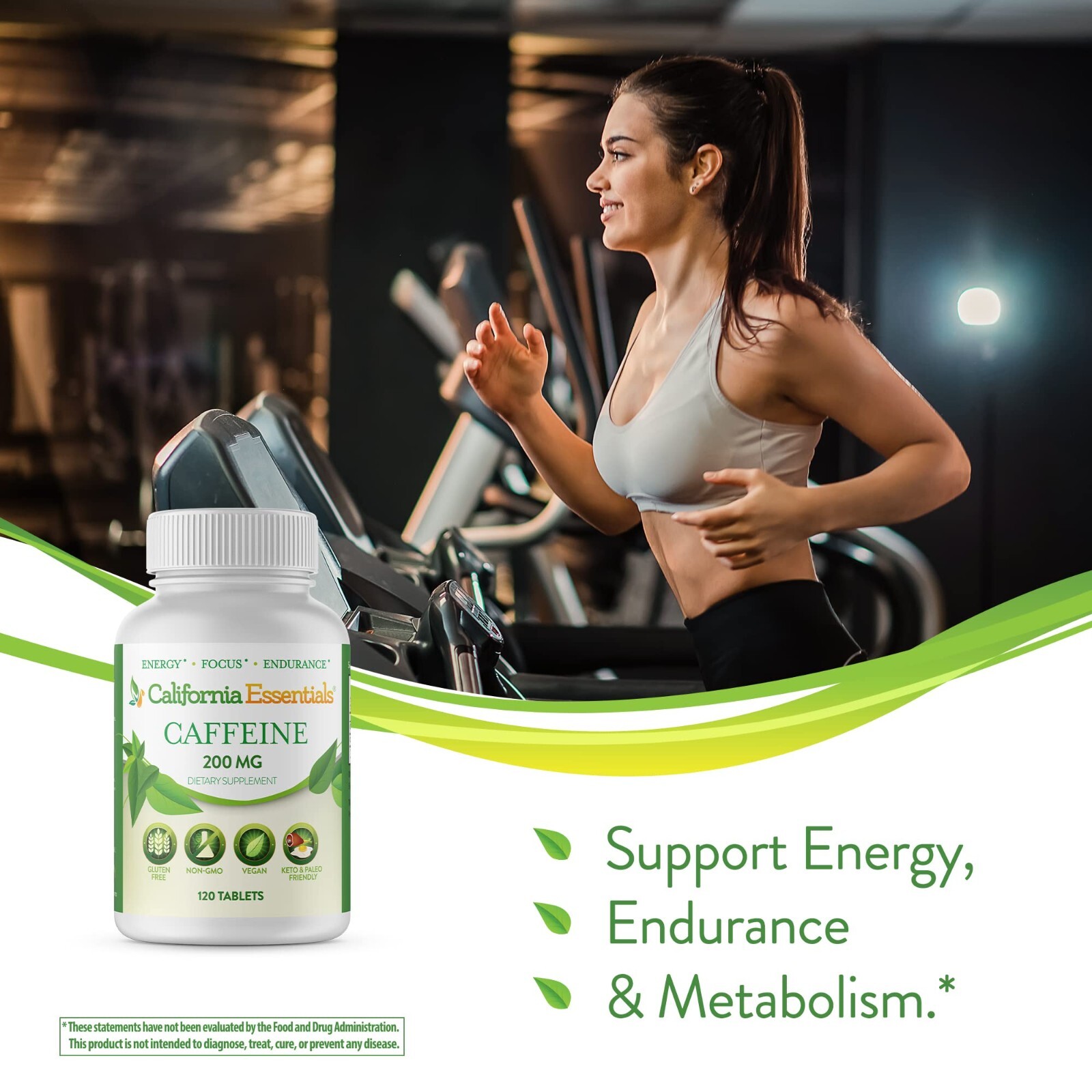 California Essentials Caffeine Pills – 200mg – 120 Tablets – 3 Pack – Free Ship