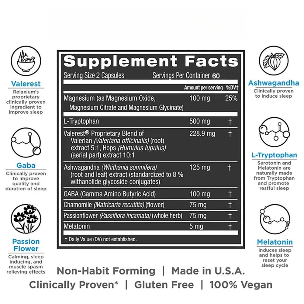 Relaxium Sleep Helps Relax Promote Natural Sleep Improve Concentration 60 Pills