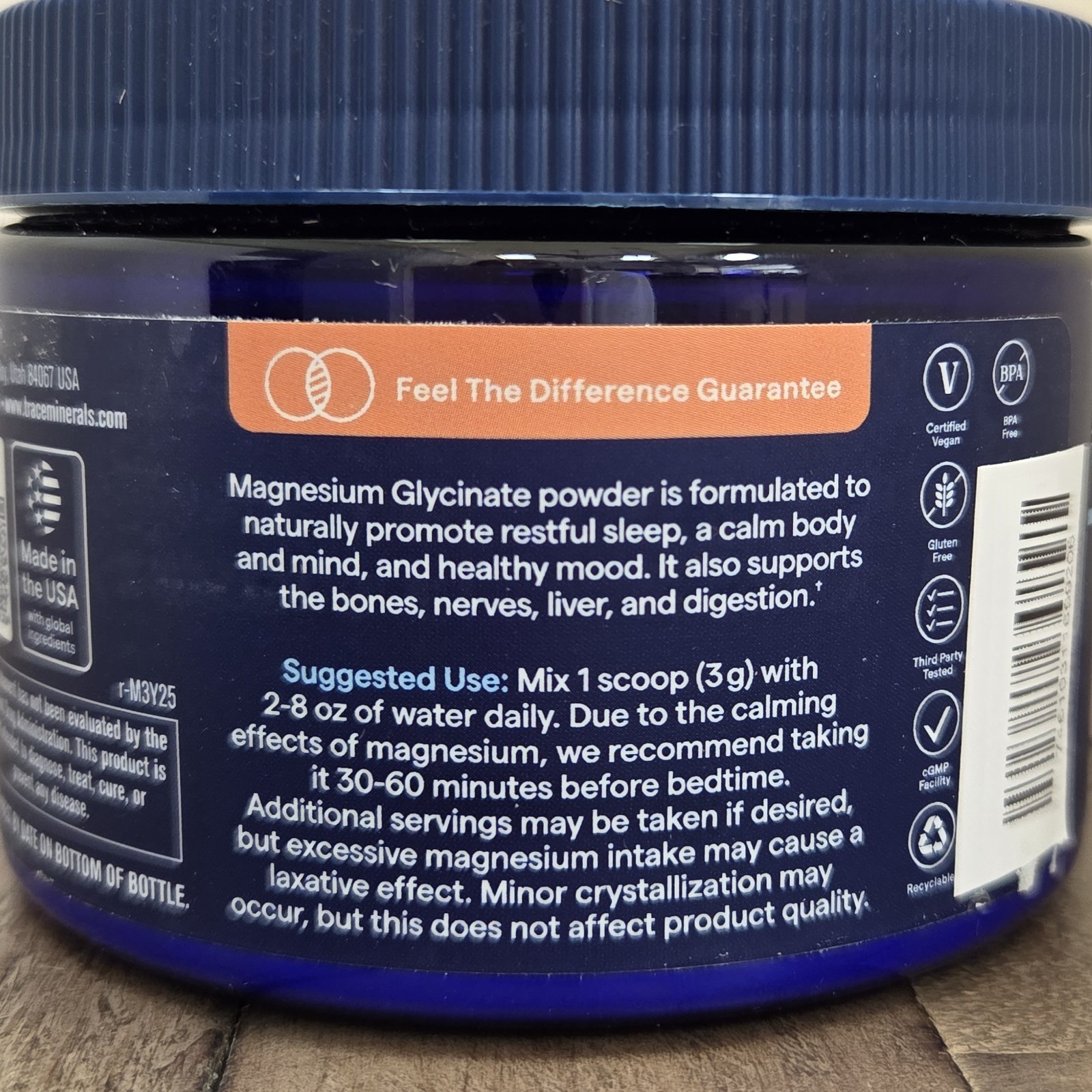 Trace Minerals Magnesium Glycinate Powder Mixed Berry Lemonade 180g 60 Scoops