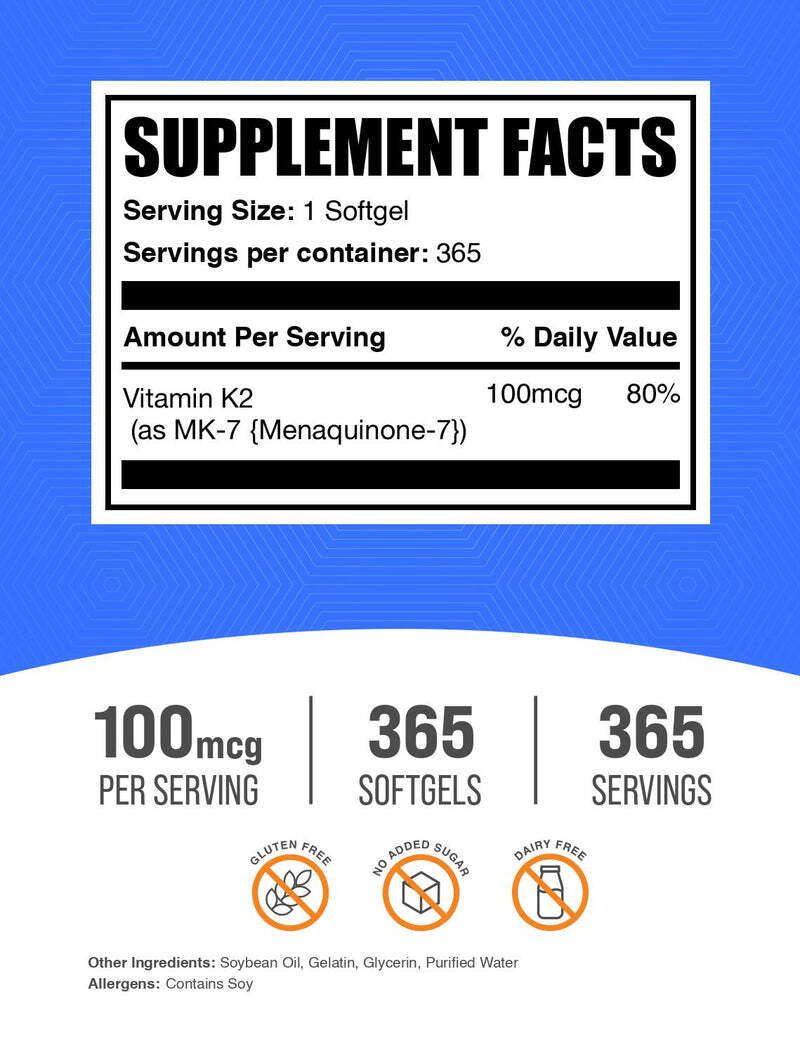 BulkSupplements Vitamin K2 – 365 Softgels – Promotes Strong Bones