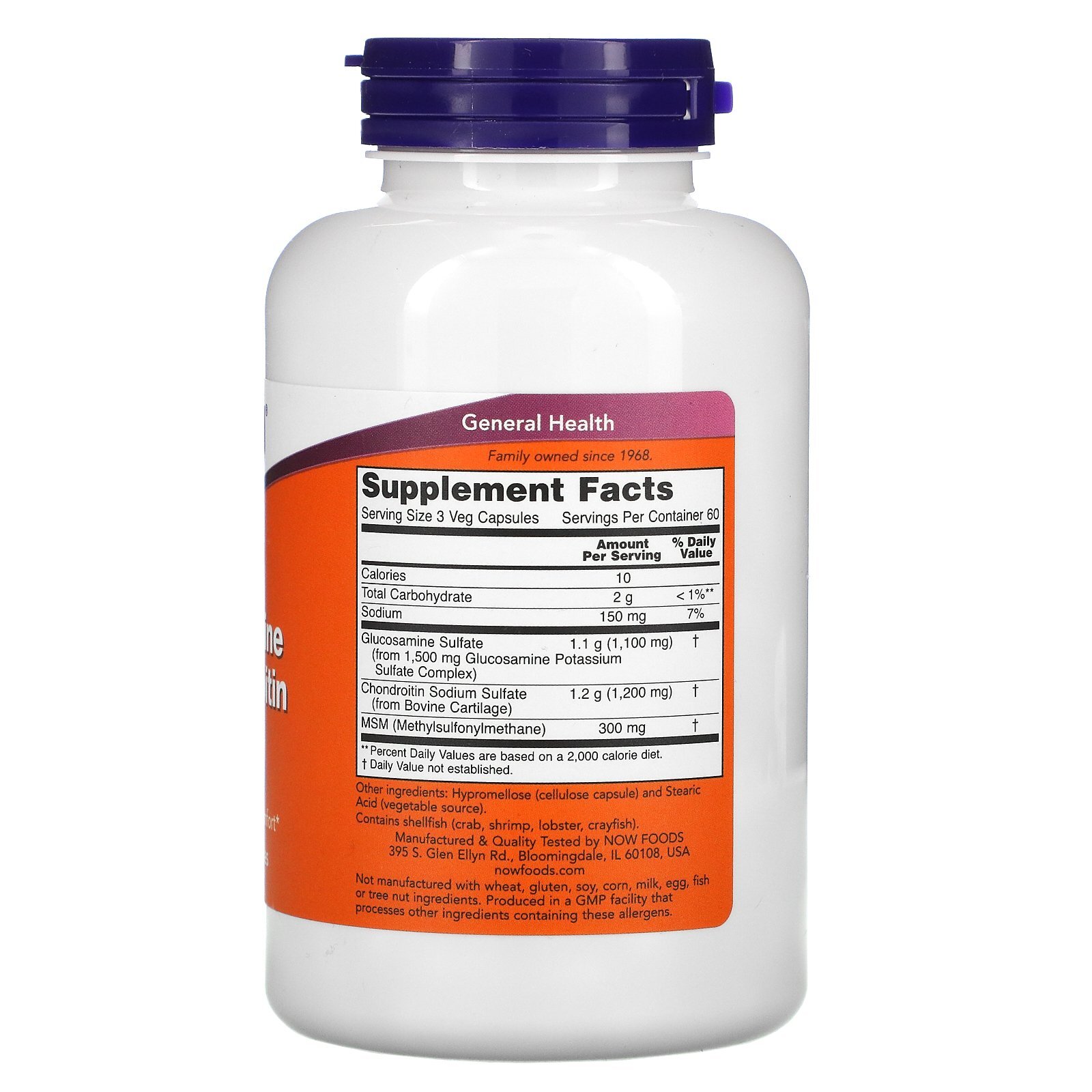 NOW Foods Glucosamine 1.1g, Chondroitin 1.2g, with MSM 300mg, 180 Capsules (Pack