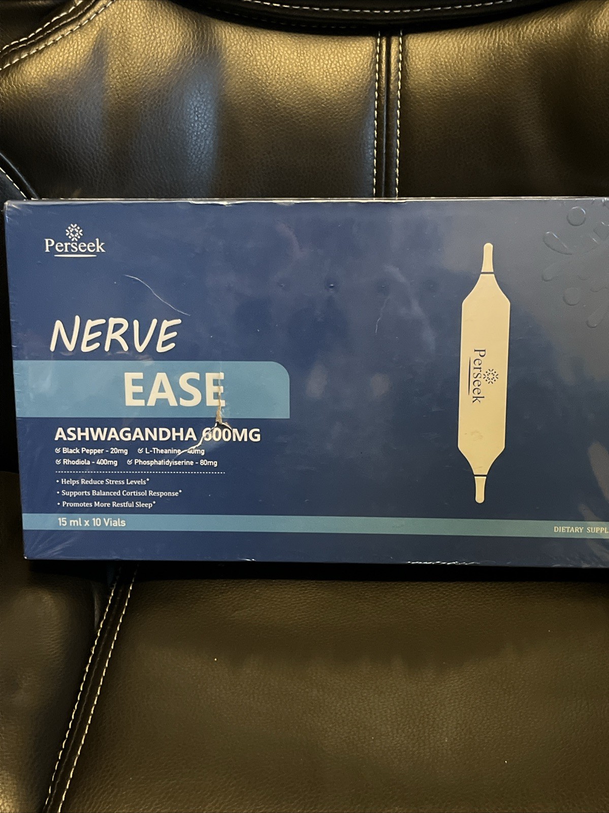 Perseek Nerve Ease Ashwagandha 600mg Liquid Shots, 10 Vials Dietary Supplement