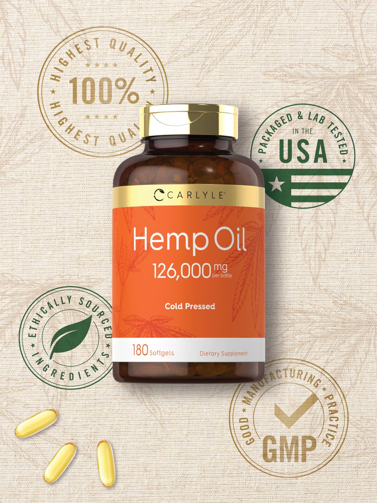 Carlyle Hemp Oil Capsules | 126,000 mg | 180 Softgels | 180 Count (Pack of 1)