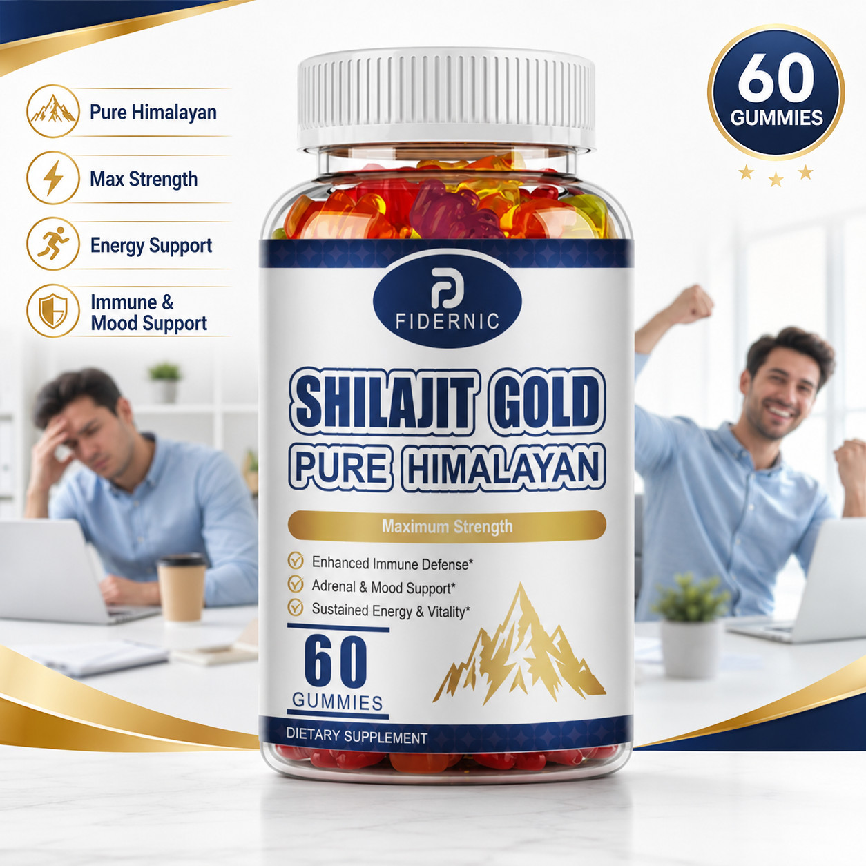 FIDERNIC Pure Himalayan Shilajit Gold Gummies 60 Count Max Strength