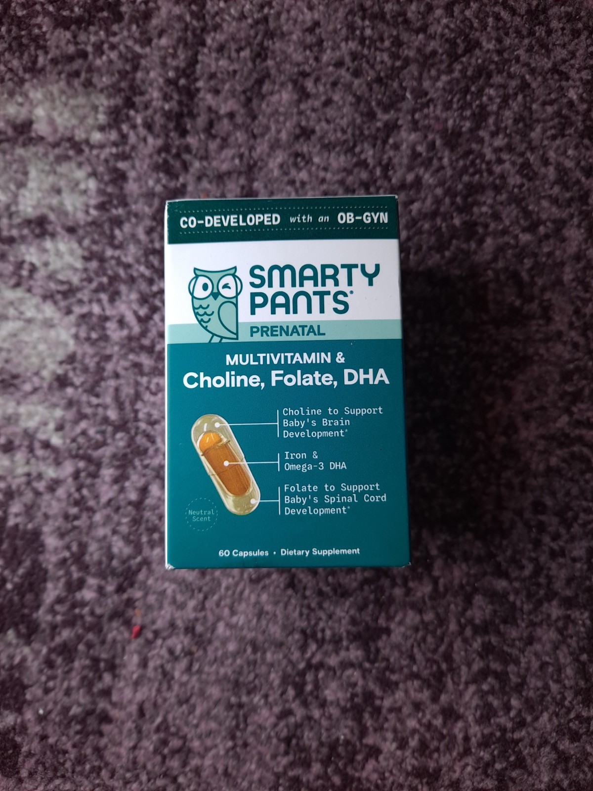 SmartyPants Prenatal Multivitamin Choline Folate DHA Vegan Gluten-Free 60 Cap