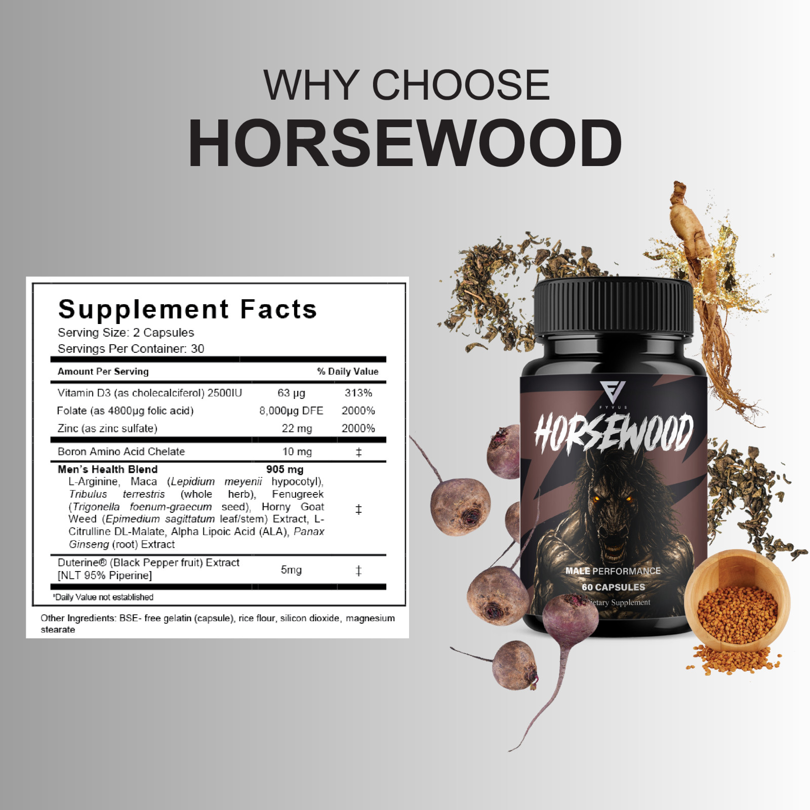 Horsewood Male Support Supplement, Horse Wood Male Pills (60 Capsules)