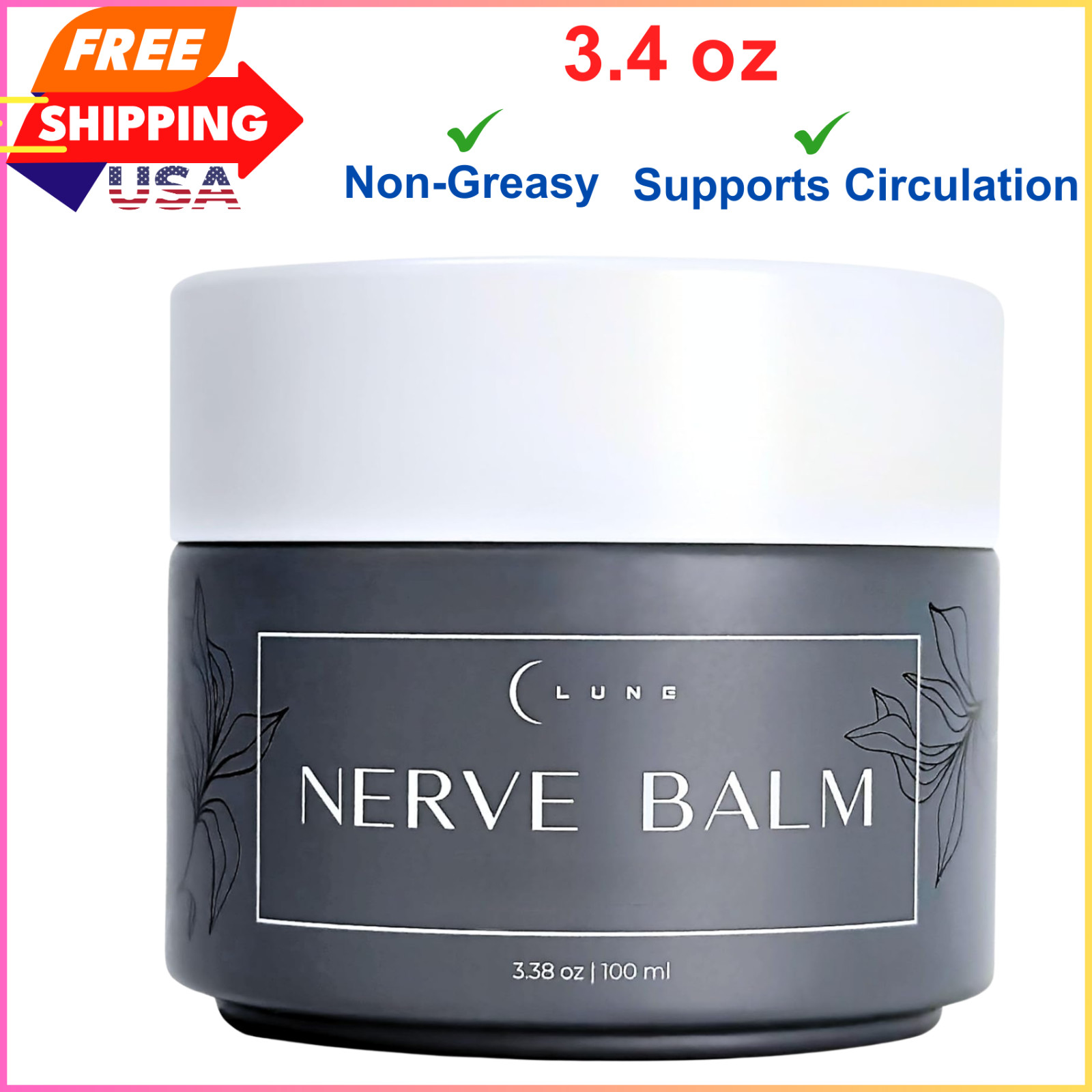 Lune Nerve Balm Neuropathy Cream for Burning, Tingling & Numbness in Feet 3.4 oz