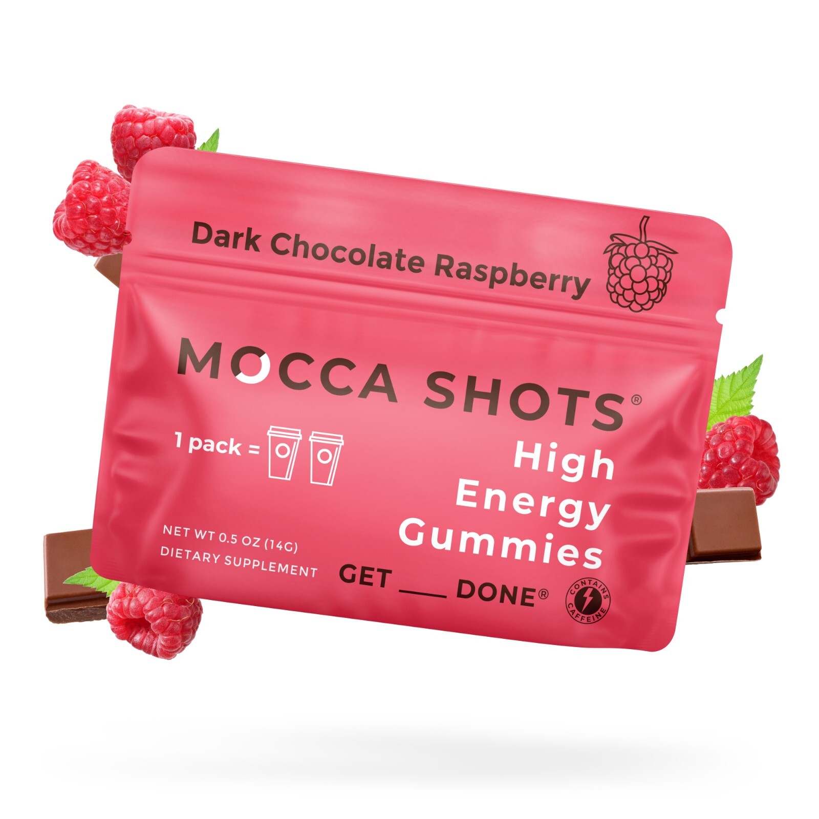 Mocca Shots Energy Gummies with Caffeine | 12-Pack – Dark Chocolate Raspberry