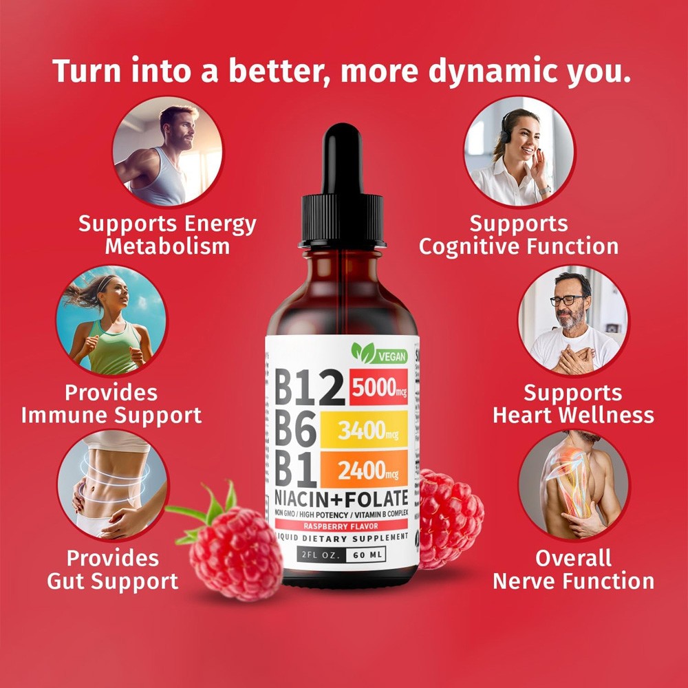 Vitamin B12 and B6 Liquid Drops, B12 Sublingual Vitamin B Complex 5000mcg USA