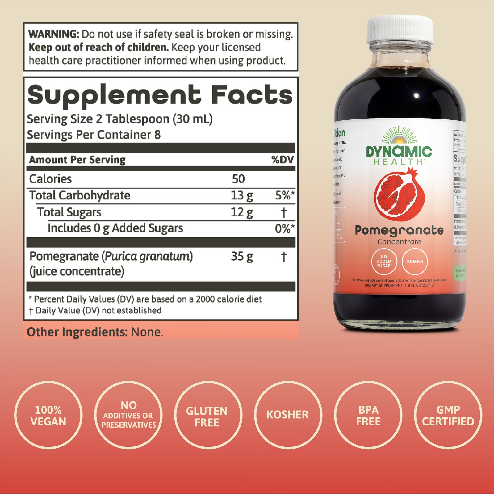 Dynamic Health Pure Pomegranate Unsweetened 100% Juice | 8oz