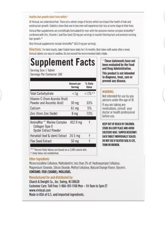 Viviscal Men Hair Growth Supplements 180 Tablets – 3 Month Supply EXP 06/28
