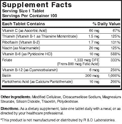 Nature’s Blend Full Spectrum B Vitamins with Vitamin C Gluten Free 100 Count