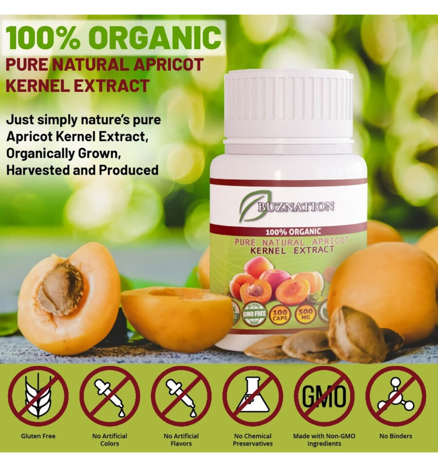 Organic Apricot Extract Boosts Metabolism &Healthy Skin 100 Capsule SHIP FROM US