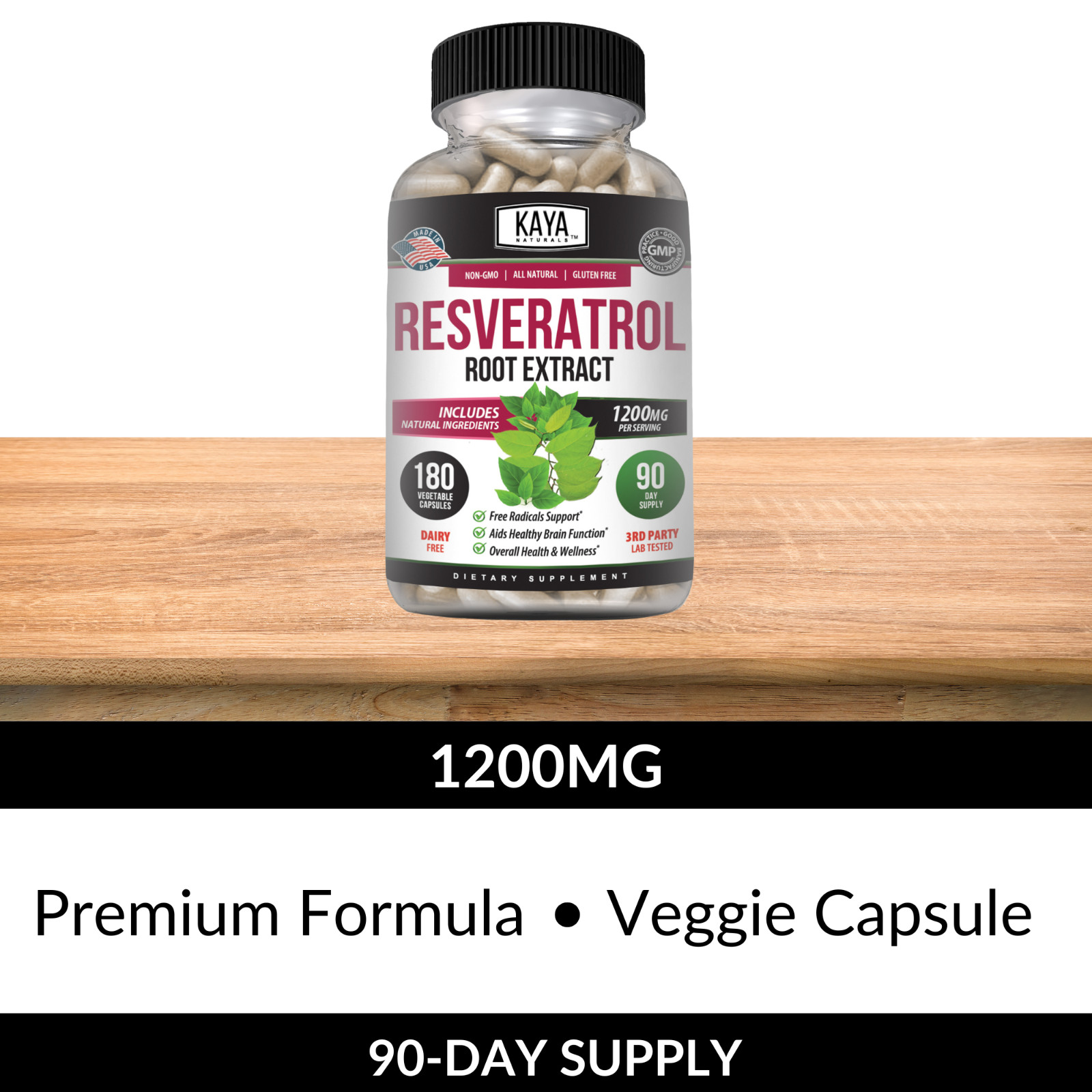 Resveratrol Capsules 180ct Anti-Aging Antioxidants Brain Support Radiant Skin